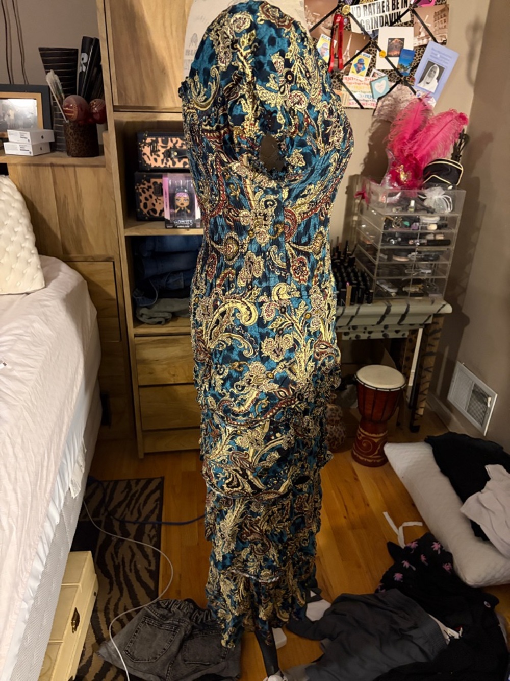 Teal Paisley Ruffle Maxi Dress - Medium - Picture 2 of 3